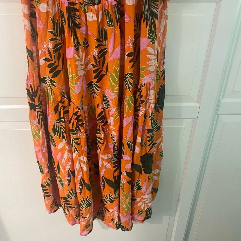 New! Eloquii puff sleeve empire waist tropical floral midi dress 15848 - Picture 8 of 11